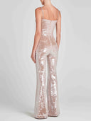 Elegant Sequined Suspender Flared Jumpsuit