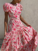 Beautiful Floral Print Cutout Open Back Pleated Maxi Dress