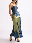 Painterly Floral Print Pleated Off-the-shoulder Maxi Dress