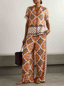 Retro Bohemian Satin Printed Wide Leg Pants