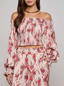 Retro Print Satin With Pleats Elastic Pockets Wide-Leg Pants