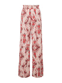 Retro Print Satin With Pleats Elastic Pockets Wide-Leg Pants