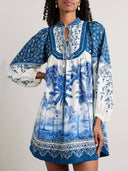 Unique Palm Tree Beach Print Linen Mini Dress
