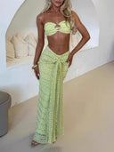 Elegant Strapless Shell-Embellished Top & Ruched Skirt Set