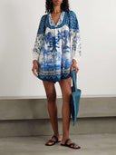 Unique Palm Tree Beach Print Linen Mini Dress