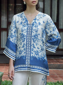 Classic Floral Print Patchwork Collared Loose Shirt