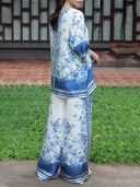 Classic Floral Print Patchwork Elastic Waist Wide-Leg Pants