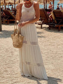 Delicate Mesh Panel Spaghetti Strap Backless Vacation Maxi Dress