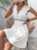 Casual Knit Jacquard Cutout Mini Dress