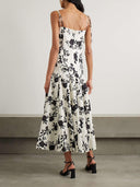 Elegant Floral-Print Linen And Cotton-Blend Midi Dress