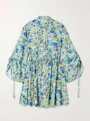 Retro Floral Print Drawstring Waist Mini Dress