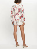 Elegant Floral Print Lace-Up Linen Jumpsuit