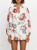 Elegant Floral Print Lace-Up Linen Jumpsuit