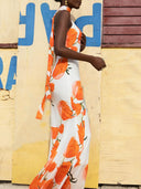 Exquisite Satin Open Back Floral Print Maxi Dress