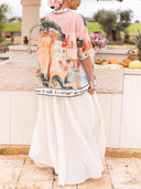 Unique Casual Print Lapel Short Sleeve Button-Down Oversized Shirt