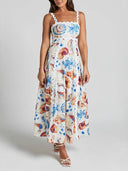 Casual Printed Suspenders Patchwork Loose Holiday Maxi Dress