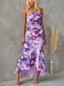 Beautiful Casual Off-Shoulder Floral Print Elastic Slim Irregular Maxi Dress