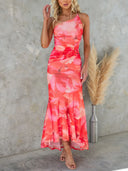 Beautiful Casual Off-Shoulder Floral Print Elastic Slim Irregular Maxi Dress