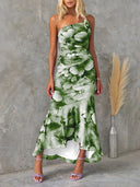 Beautiful Casual Off-Shoulder Floral Print Elastic Slim Irregular Maxi Dress