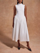 Casual Pleated Slim Low Waist Midi Dress