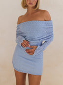 Summer Boucle Knit Off-The-Shoulder Neckline Prom Mini Dress