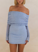 Summer Boucle Knit Off-The-Shoulder Neckline Prom Mini Dress