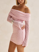 Summer Boucle Knit Off-The-Shoulder Neckline Prom Mini Dress