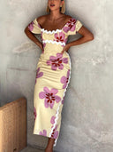 Casual Summer Linen Floral Print Midi Dress