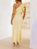 Prom Fashion Pleated One-Shoulder Hollow Slim Maxi Dress