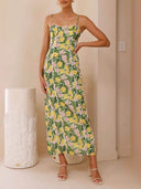 Sexy Linen Suspender Lace Slit Maxi Dress