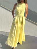 Casual Unique Side Slit Tie Pocket Vest Dress