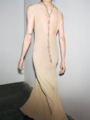 Elegant Lace Hook Open Back Asymmetric Hem Flared Waist Maxi Dress
