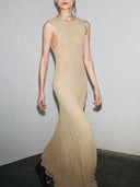 Elegant Lace Hook Open Back Asymmetric Hem Flared Waist Maxi Dress