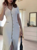 Minimalist V-neck Knit Dress