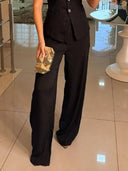 Perfect Charm Elegant Solid Pocket Wide-Leg Pants