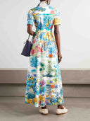 Unique Watercolor Print Tie-Dress Shirt Maxi Dress