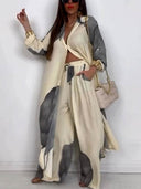 Elegant Loose Printed Midi Top Wide Leg Pants Set