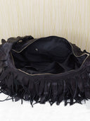 Casual Black Striped Tassel Personality Hobo Shoulder Bag