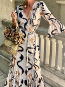 Bohemian Pattern Print Waist Tie Loose Maxi Dress