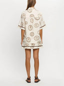 Elegant Lace-Up Linen Shell Print Short-Sleeved Shirt And Skirt Set