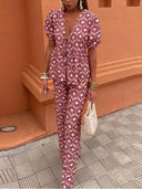 Casual Floral Print Elastic Loose Pants
