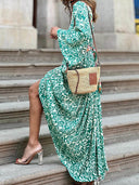 Fashionable And Casual V-Neck Colorblock Print Maxi Dress