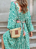 Fashionable And Casual V-Neck Colorblock Print Maxi Dress