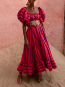 Stunning Unique Stripe Print Puff Sleeve Maxi Dress