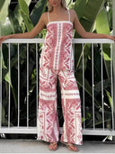 Modern Unique Floral Print High Waist Pocket Wide Leg Pants
