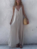 Modern Unique Lace Decoration V-Neck Suspender Maxi Dress