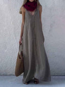 Modern Unique Lace Decoration V-Neck Suspender Maxi Dress