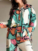 Unique Graffiti Print Elastic Waist Pocket Straight Pants