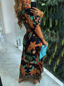 Unique Rainforest Coconut Tree Print Maxi Dress