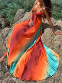Unique Colorful Gradient Suspender Maxi Dress